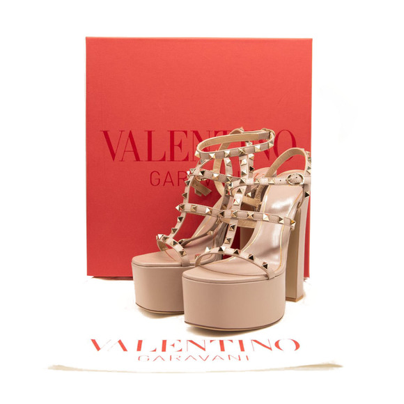 Valentino Rockstud Platform Heels Poudre Taupe Nude Mauve - Picture 4 of 12